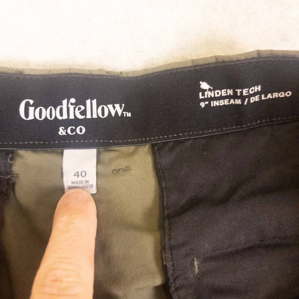 Goodfellow &‎ Co Linden Tech Shorts Mens 40 Olive Green 9 Inch Inseam Drawstring